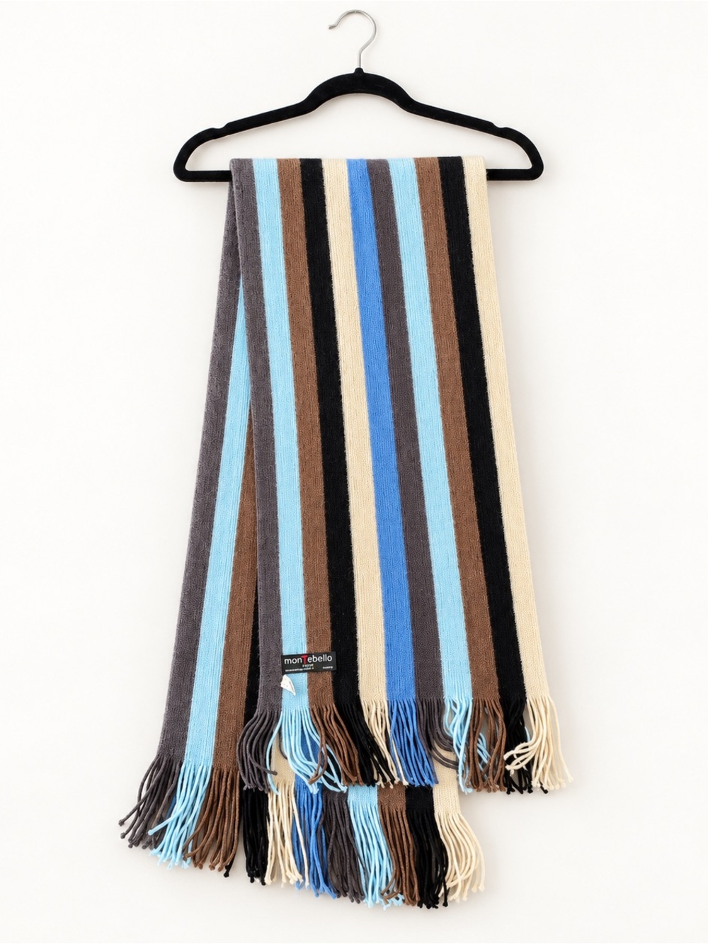 Montibello Men's Striped Knit Scarf in Blue, Brown & Cream